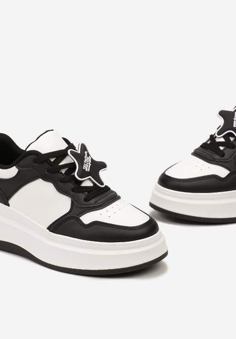 Czarne Sneakersy na Platformie z Odpinaną Gwiazdką Ekaria