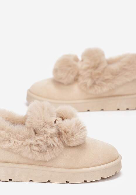 Beżowe Śniegowce przed Kostkę na Platformie z Futerkiem Tolonno