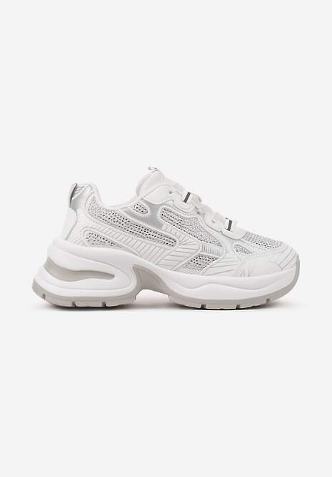 Białe Brokatowe Sneakersy w Streetwearowym Stylu na Piankowej Podeszwie Felindris