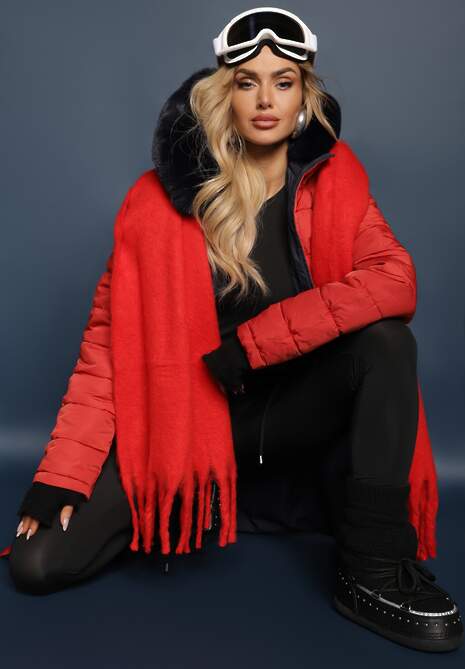 Granatowa Długa Kurtka Płaszcz o Dwustronnym Fasonie z Kapturem Astrae