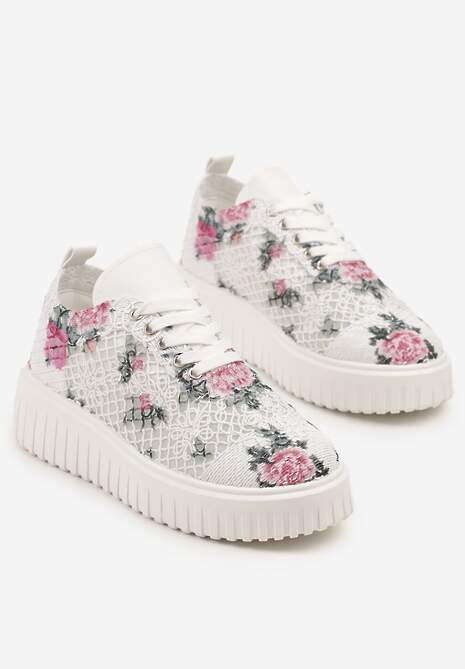 Biało-Różowe Sneakersy Vices na Platformie z Ażurową Cholewką Lumerise