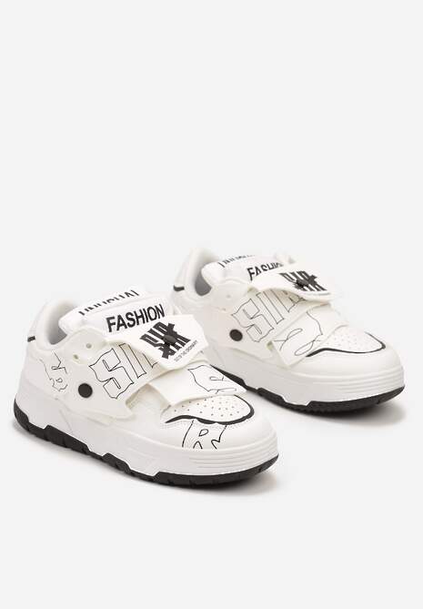 Białe Sneakersy na Płaskiej Podeszwie Ozdobione Napisami Griefra