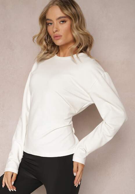 Biała Bawełniana Bluza z Ozdobnym Wiązaniem Fanarita
