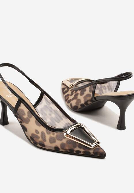 Panterkowe Siateczkowe Sandały na Obcasie z Klamerką Odiennea