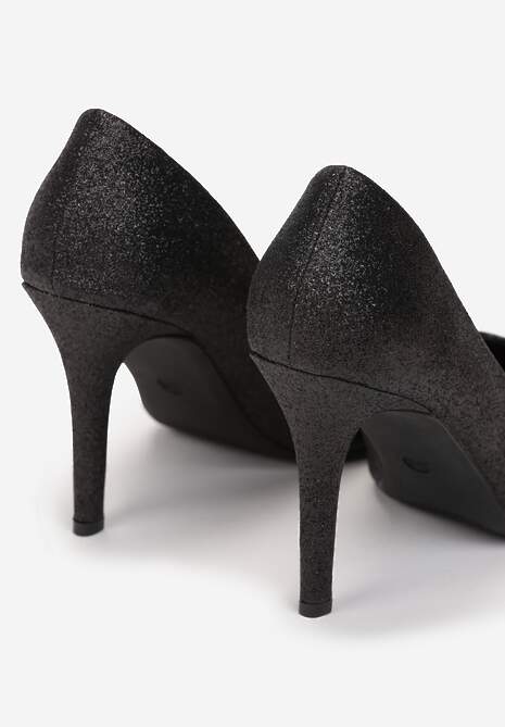 Czarne Szpilki ze Szpiczastym Noskiem Brokatowe Zimosa