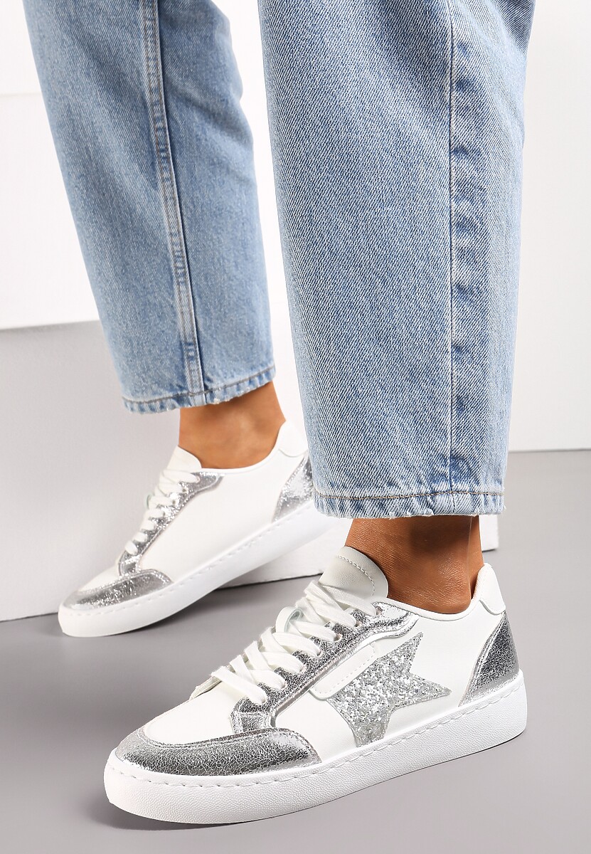 Srebrne Sneakersy z Brokatowymi Wstawkami i Gwiazdką Reniva
