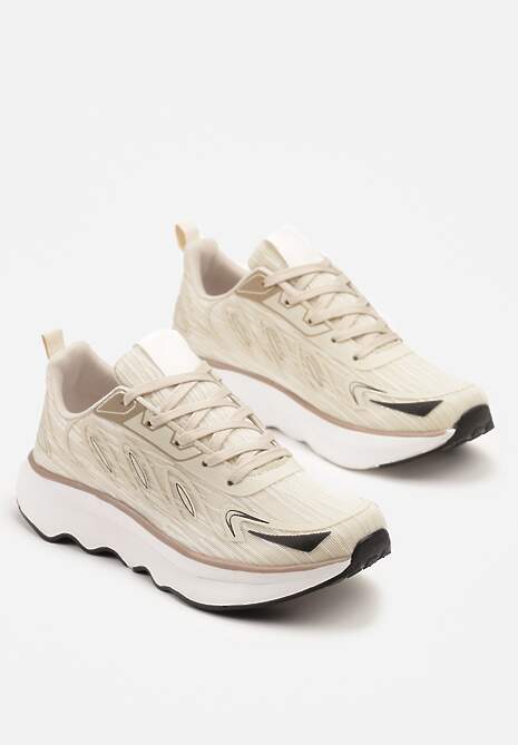 Beżowe Sneakersy na Podeszwie z Pianki Zdobione Geometrycznymi Detalami Ulianavia