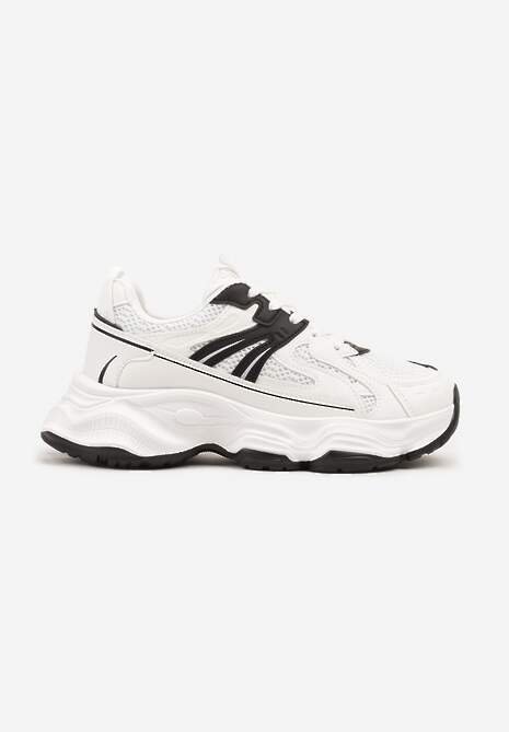 Białe Sneakersy na Platformie z Tłoczeniem i Metaliczną  Ozdobą Alarella