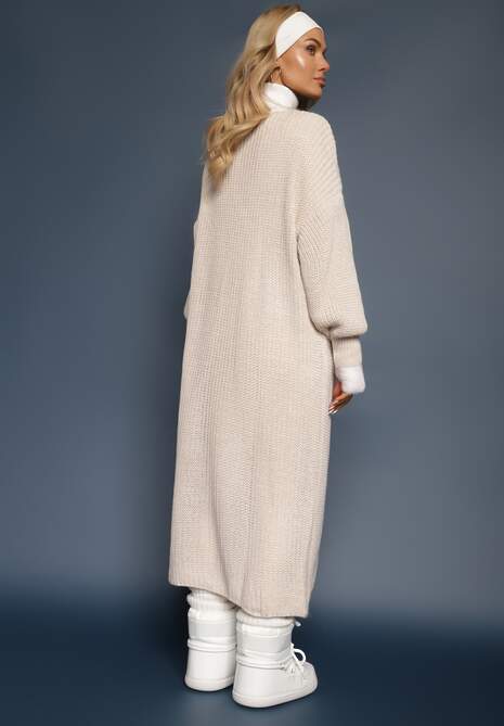 Beżowy Długi Kardigan Oversize Angellona