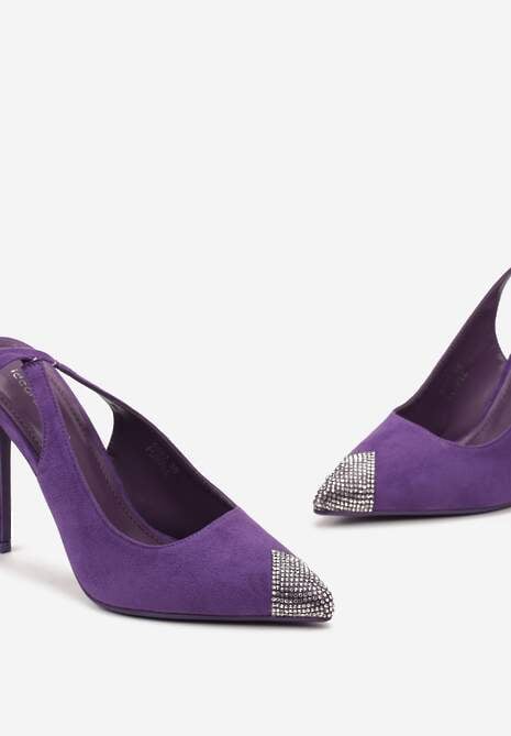 Fioletowe Sandały z Noskiem Ozdobionym Cyrkoniami i Wiązaniem wokół Łydki na Szpilce Hlienoma