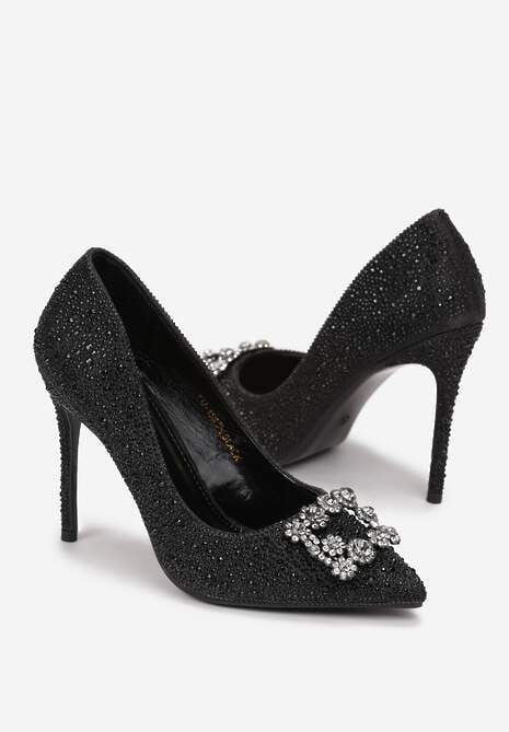 Czarne Szpilki z Brokatem i Cyrkoniami Dulcinia