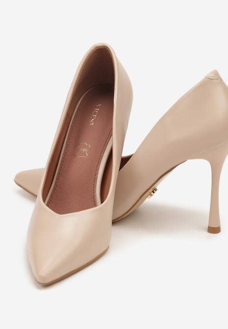 Beżowe Szpilki Vices o Klasycznym Fasonie z Wkładką ze Skóry Naturalnej Fridda