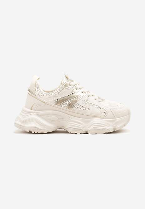 Beżowe Sneakersy na Platformie z Tłoczeniem i Metaliczną  Ozdobą Alarella