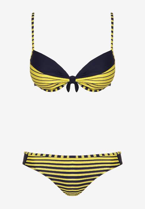 Żółte Bikini Dwuczęściowe w Paski Biustonosz i Figi Wialisa