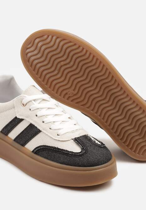 Czarno-Beżowe Sneakersy Tenisówki na Kauczukowej Podeszwie Ardisora