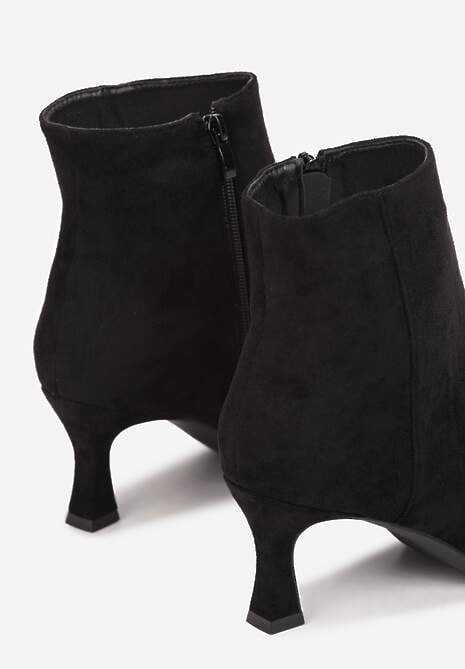 Czarne Botki na Niskim Obcasie ze Szpiczastym Noskiem Rila