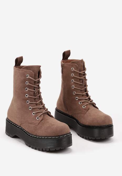 Ciemnobeżowe Botki Workery z Ekozamszu na Platformie Justines