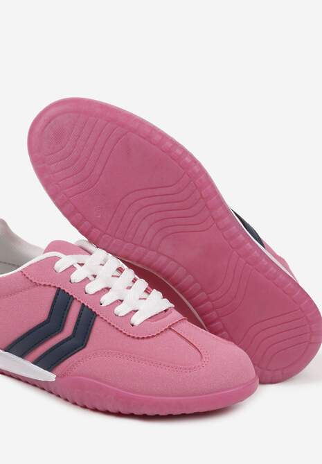 Różowe Sneakersy w Stylu Tenisówek z Paskami na Boku Cholewki Aitoria