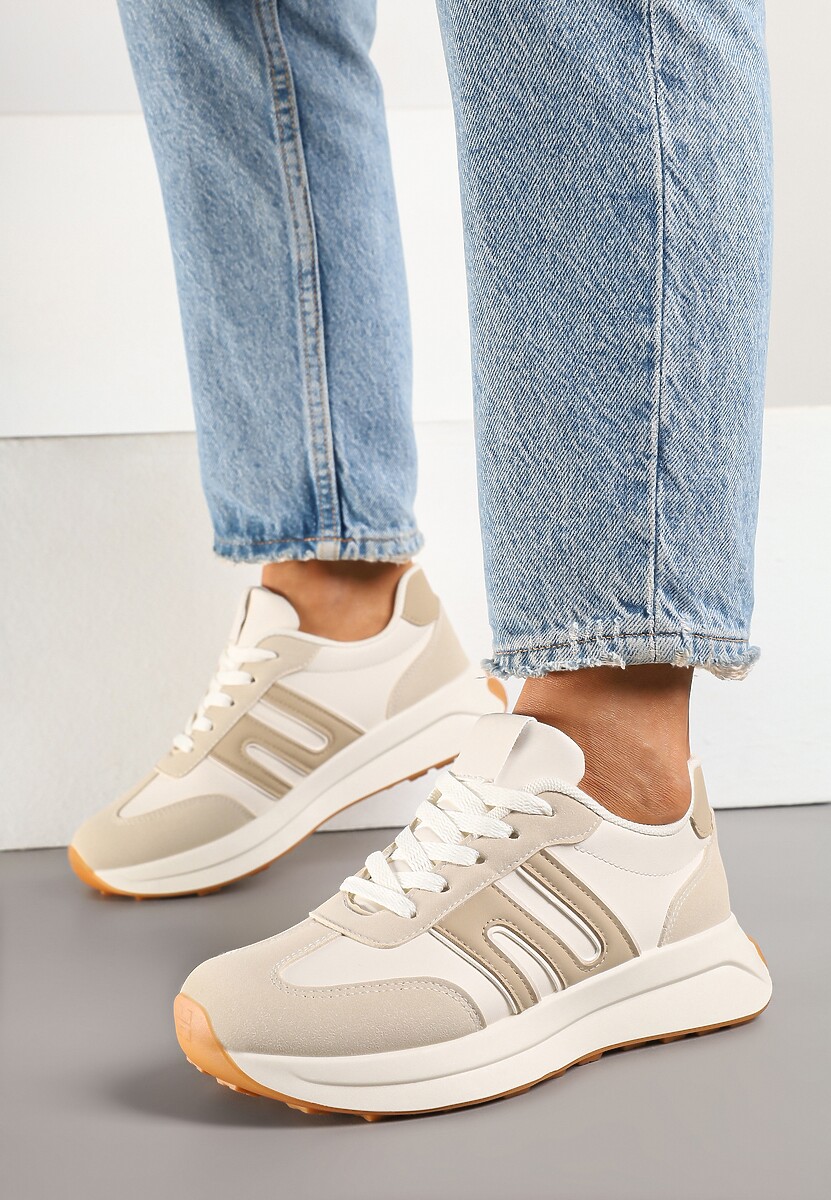 Beżowe Sneakersy Ozdobione Geometrycznym Wzorem Eldvisa