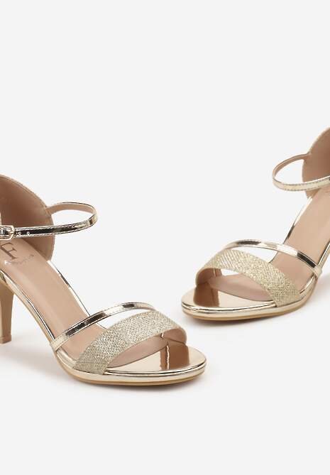 Złote Lakierowane Sandały na Klasycznej Szpilce z Brokatem Seonaid
