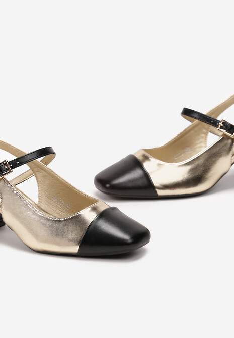 Złote Czółenka na Grubym Słupku i Kwadratowym Noskiem Pristina