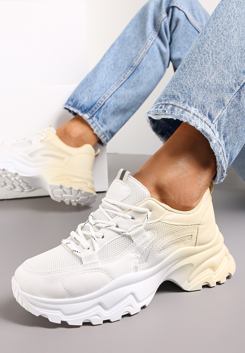 Biało-Beżowe Sneakersy z Podwójnymi Sznurówkami Ombre Tecolo