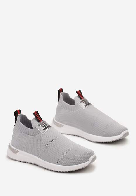 Szare Buty Sportowe Wsuwane z Elastyczną Cholewką i Ozdobną Wstawką na Podeszwie Zalire