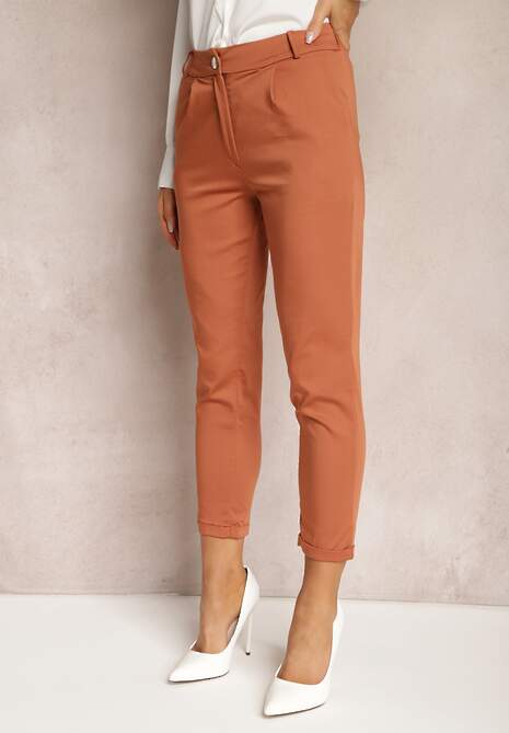 Brązowe Spodnie z Regularnym Stanem z Gumką i Wsuwanymi Kieszeniami Silwena