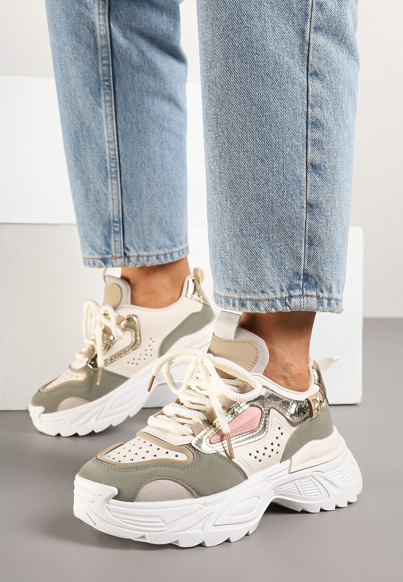 Biało-Niebieskie Sneakersy Streetwearowe na Grubej Podeszwie Waniffia