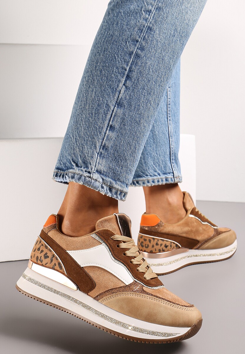 Ciemnobeżowe Sneakersy na Platformie z Bokratem Tapazir
