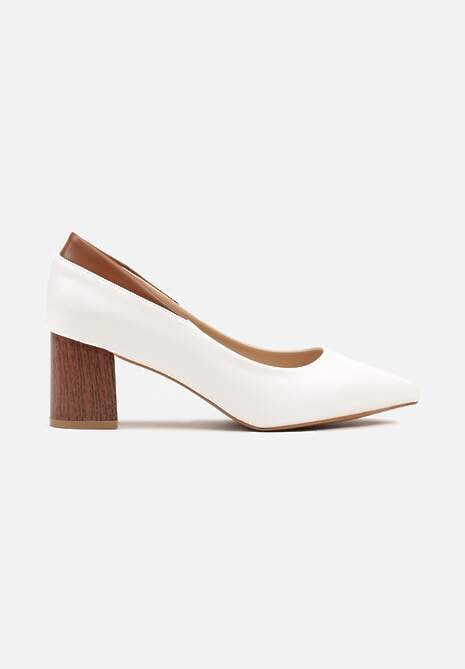 Białe Eleganckie Czółenka na Słupkowym Obcasie ze Szpiczastym Noskiem Zeiyana