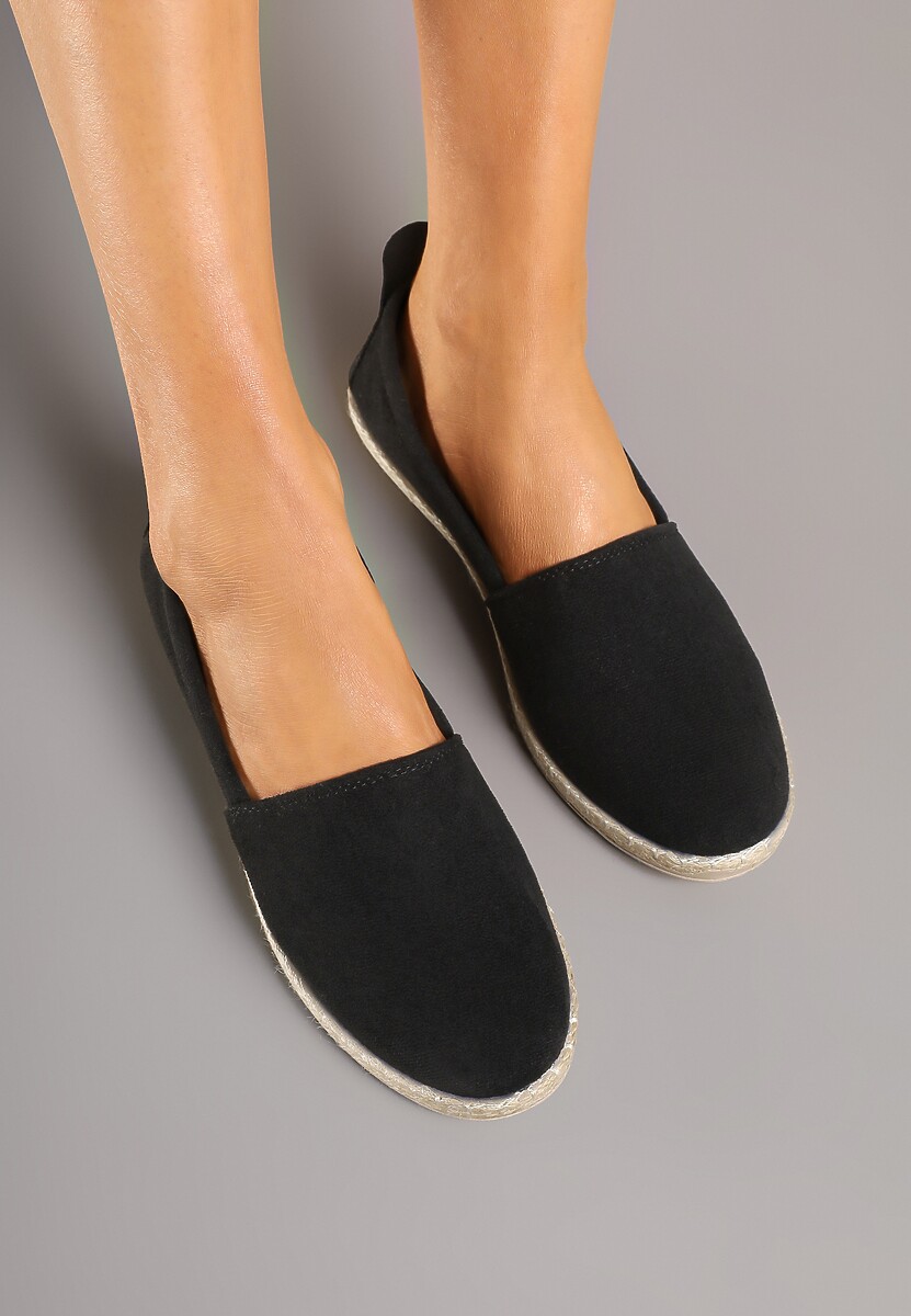 Czarne Płaskie Espadryle z Plecionką na Podeszwie Julietae