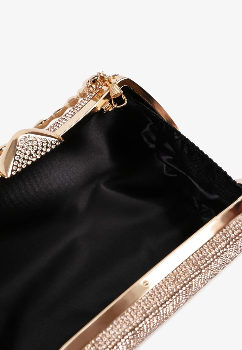 Szampańska Torebka Kopertówka na Ramię i do Ręki z Ozdobną Rączką i Cyrkoniami Latanella