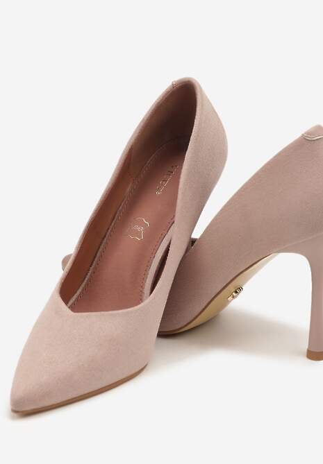 Ciemnobeżowe Klasyczne Szpilki Vices z Wkładką ze Skóry Naturalnej Alondie