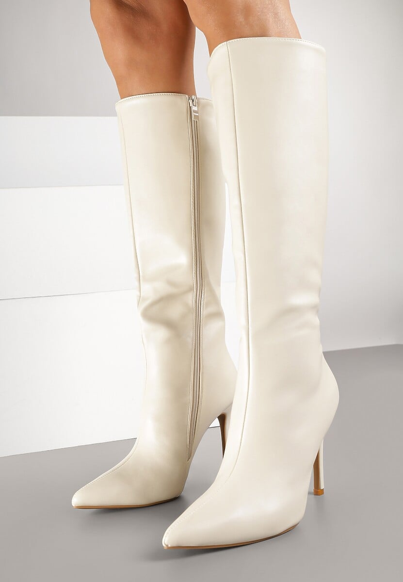 Beżowe Klasyczne Kozaki na Szpilce Latiara