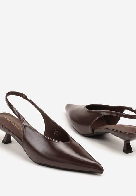 Brązowe Czółenka Slingback na Obcasie Typu Kaczuszka Latorra