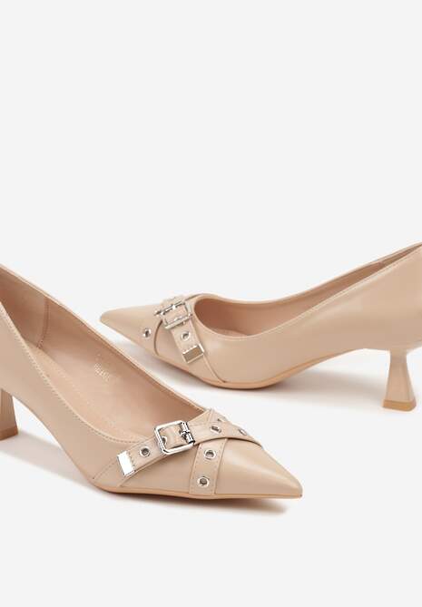 Beżowe Czółenka na Szpilce Kaczuszce z Ozdobnymi Paskami Nevrosa