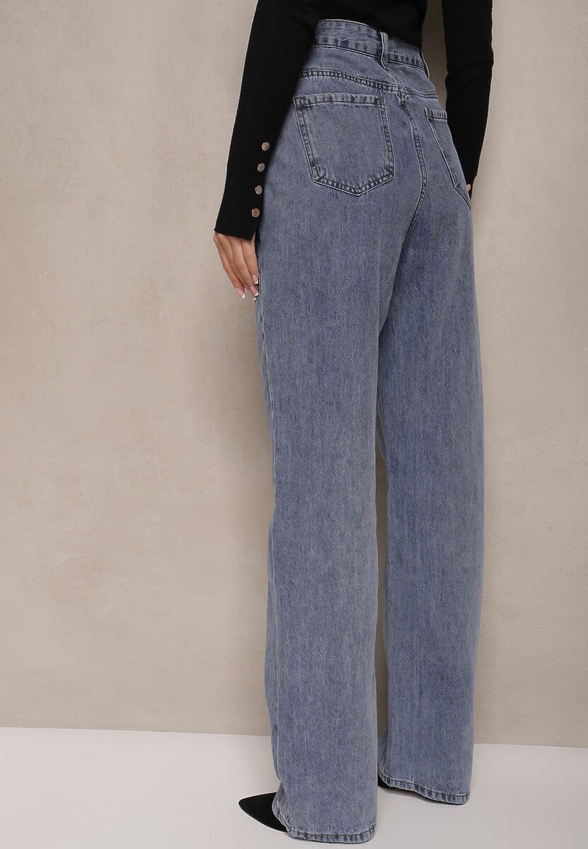 Niebieskie Szerokie Jeansy High Waist Onte