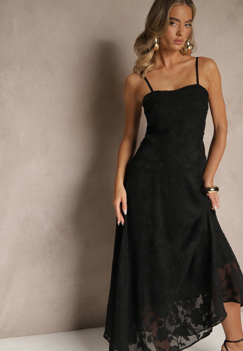 Czarna Sukienka Vices o Rozkloszowanym Kroju z Gorsetowym Wiązaniem Fenalisa