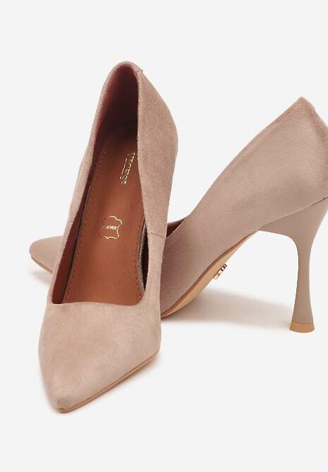 Ciemnobeżowe Szpilki Vices na Klepsydrowym Obcasie ze Skórzaną Wkładką Enaille