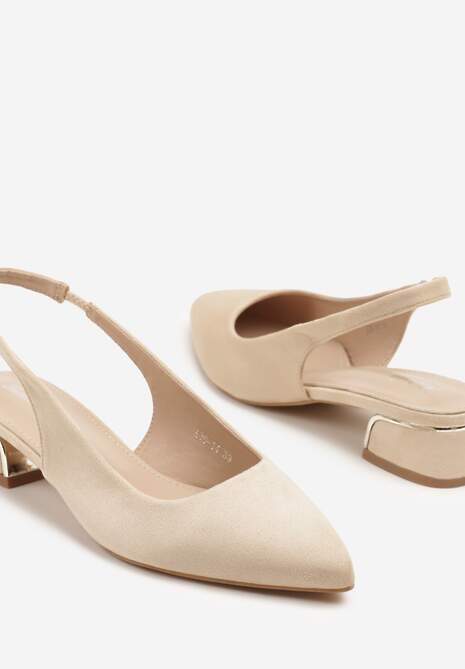 Beżowe Sandały Typu Slingback z Metaliczną Ozdobą Helmio