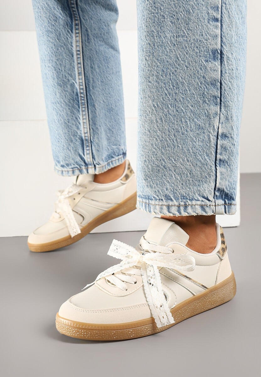 Panterkowe Sneakersy Typu Kultowe Tenisówki z Ozdobną Odpinaną Kokardą Korilinda