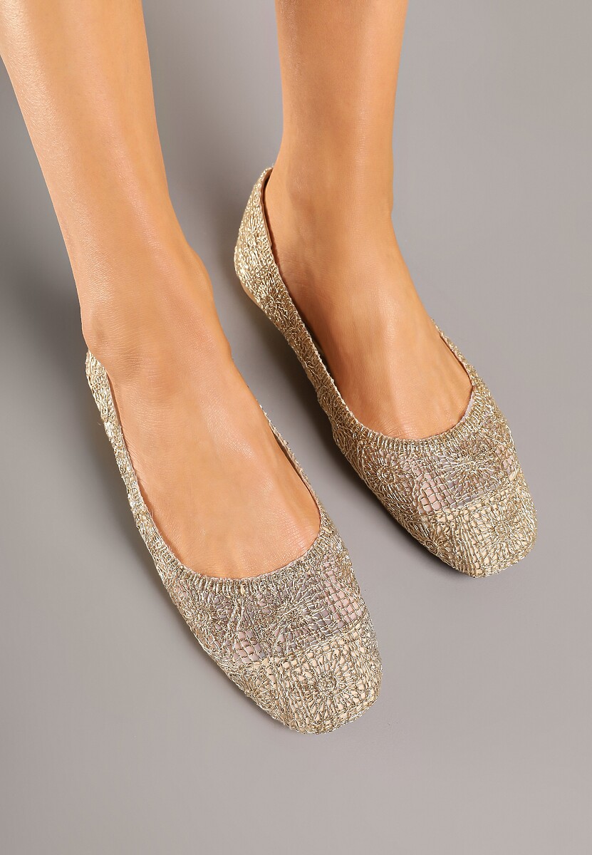 Złote Balerinki z Cholewką z Plecionki Relore