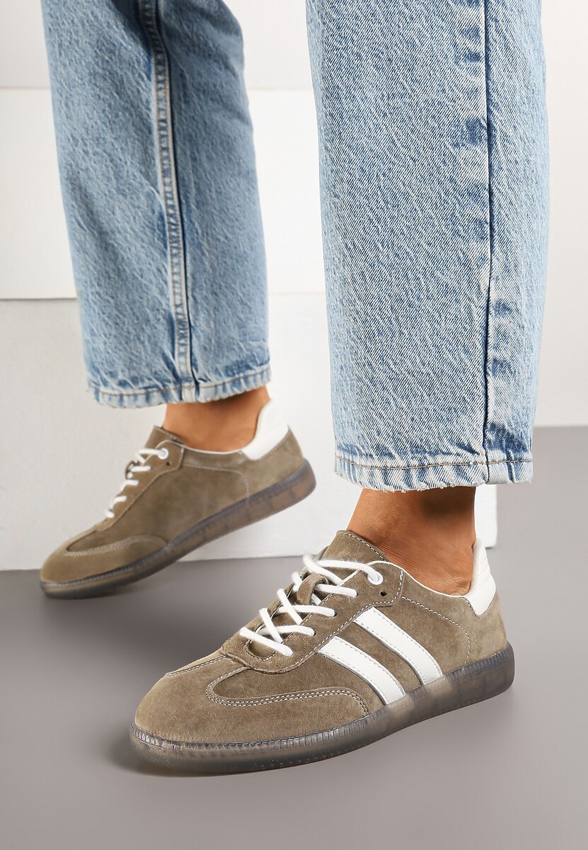 Różowe Płaskie Sneakersy ze Skóry Naturalnej z Ozdobnymi Paskami Nelarielis