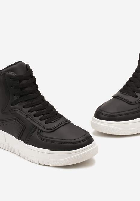 Czarne Sneakersy Sznurowane za Kostkę na Płaskiej Podeszwie Gitaria