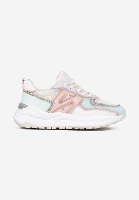 Biało-Niebieskie Sneakersy Przed Kostkę Zdobione Przeszyciami Flallesi