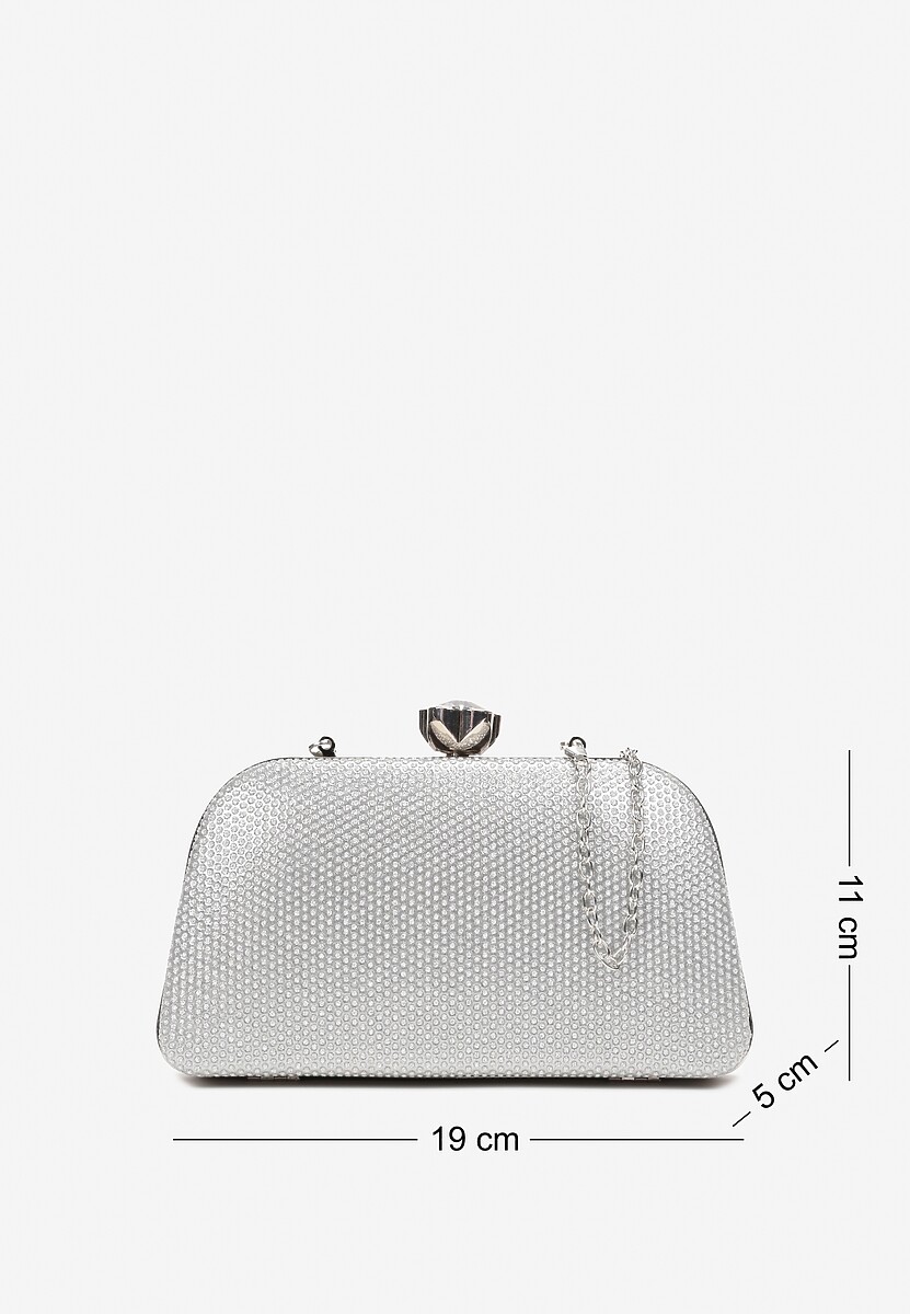 Srebrna Torebka Kopertówka z Brokatem na Zatrzask z Cyrkoniami Maleta