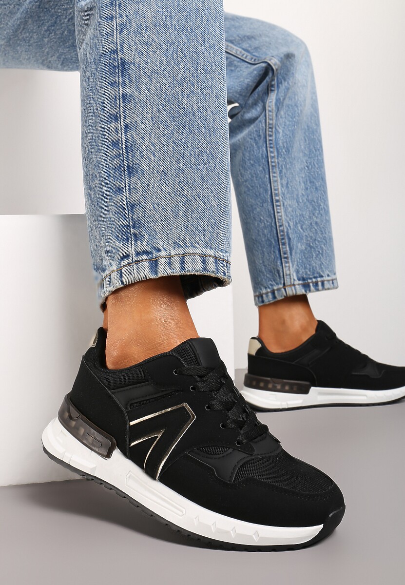 Czarne Płaskie Sneakersy przed Kostkę z Ekozamszu ze Sznurowaniami Jrines