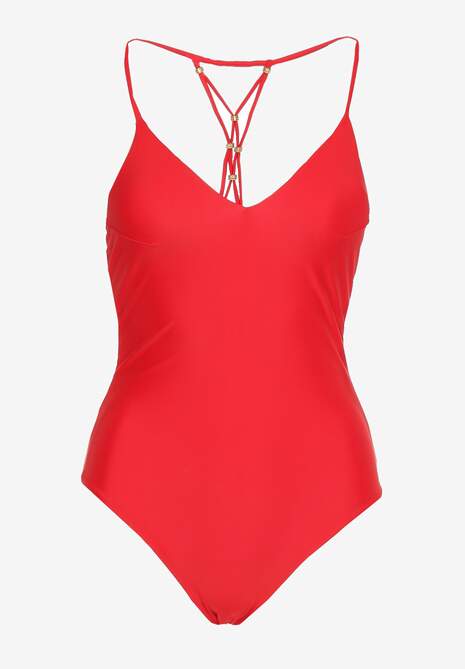 Czerwony Jednoczęściowy Strój Kąpielowy z Ozdobnym Wiązaniem na Plecach Bosiara