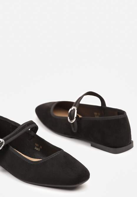 Czarne Balerinki na Płaskiej Podeszwie Wykończone Paskiem Benassa